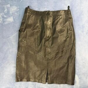 Vintage leather midi skirt with slit and pockets. Women Size: 42